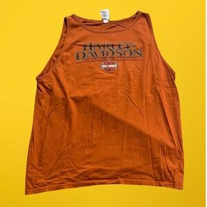 Harley Davidson Tank Top Calumet Munster IN Orange Sleeveless Motorcycle Shirt‎